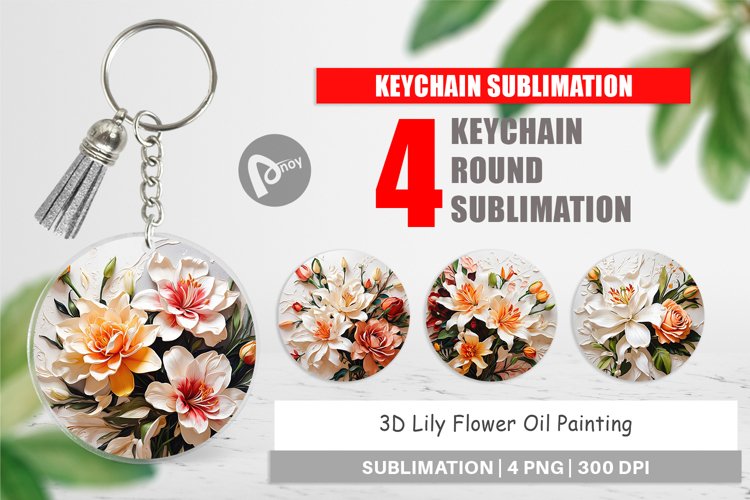 Keychain 3D Lily Flower Painting