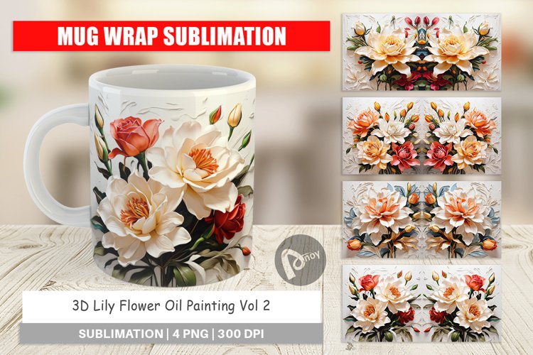 Mug Wrap Design 3D Lily Flower Painting