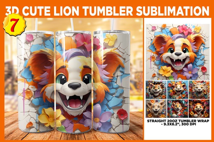 3D Lion Hole in Wall 20 oz Skinny Tumbler Sublimation