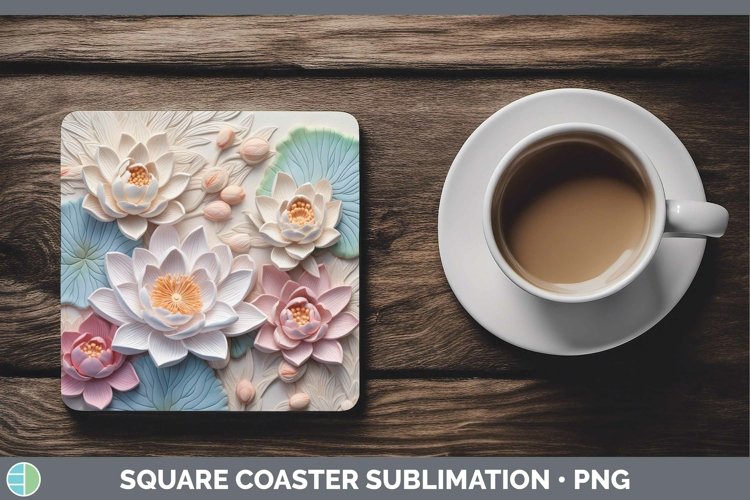 3D Lotus Square Coaster | Sublimation Coaster Designs