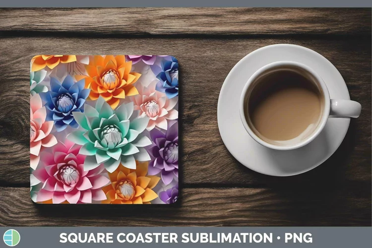3D Lotus Square Coaster | Sublimation Coaster Designs