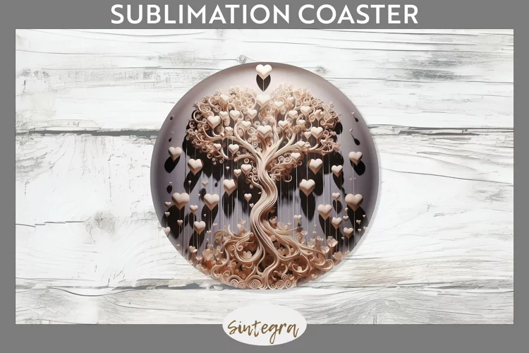 3D Love Tree v1 Round Coaster Sublimation
