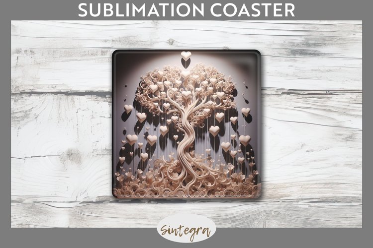 3D Love Tree v1 Square Coaster Sublimation example image 1
