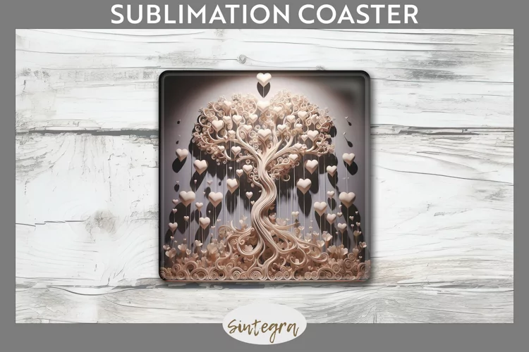 3D Love Tree v1 Square Coaster Sublimation