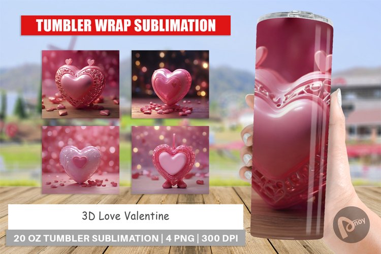 Tumbler Sublimation Wrap 3D Love Valentine