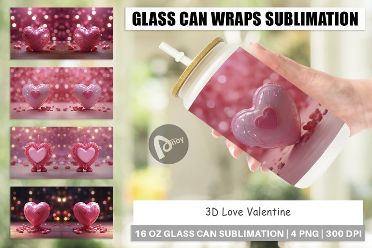 Glass Can Wraps 3D Love Valentine