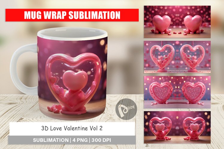 Mug sublimation design 3D Love Valentine