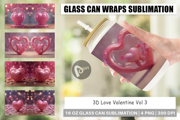 Glass Can Wraps 3D Love Valentine