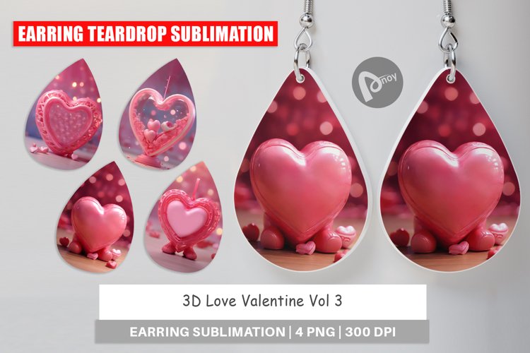 Earring teardrop 3D Love Valentine