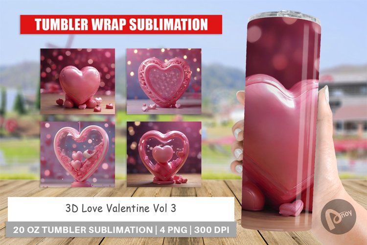 Tumbler Sublimation Wrap 3D Love Valentine