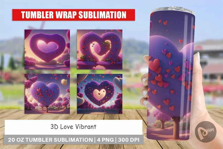 Tumbler Sublimation Wrap 3D Love Vibrant
