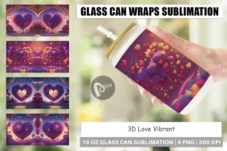 Glass Can Wraps 3D Love Vibrant
