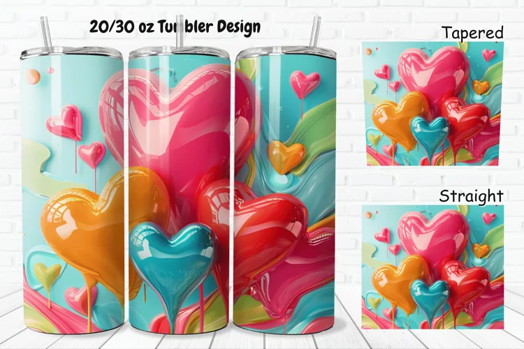 3D Love Vibrant 20/30oz Skinny Tumbler