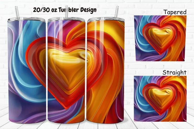 3D Love Vibrant 20/30oz Skinny Tumbler