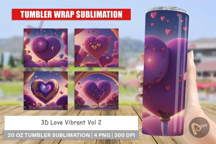 Tumbler Sublimation Wrap 3D Love Vibrant