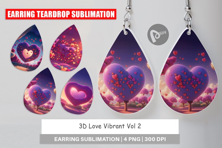 Earring teardrop design 3D Love Vibrant