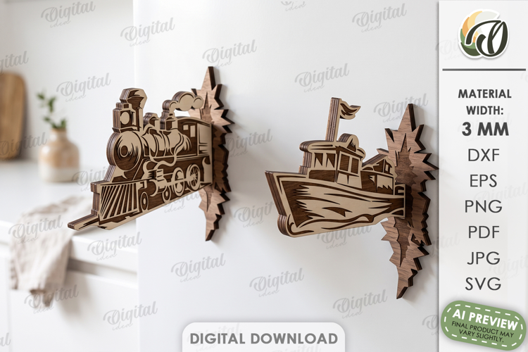 3D Fridge Magnets Laser Cut. Kitchen Magnet SVG