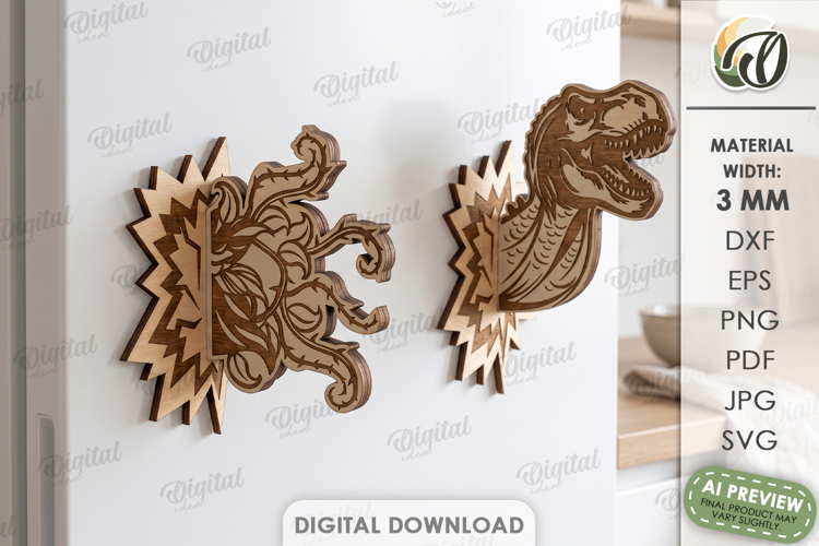3D Fridge Magnets Laser Cut. Kitchen Magnet SVG