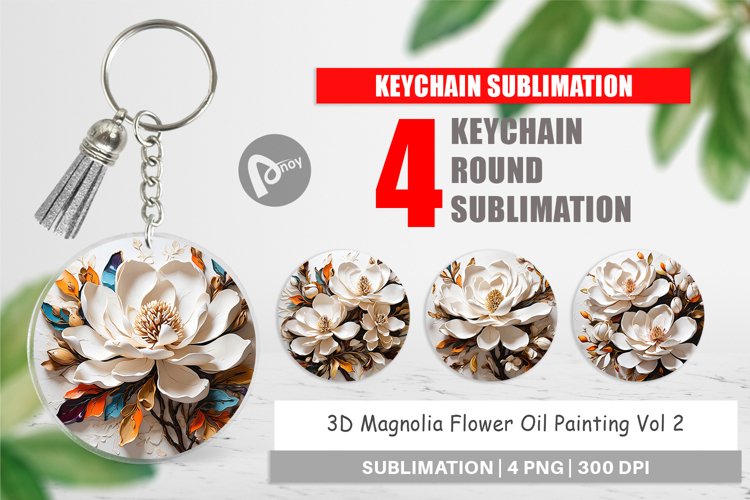 Keychain 3D Magnolia Flower