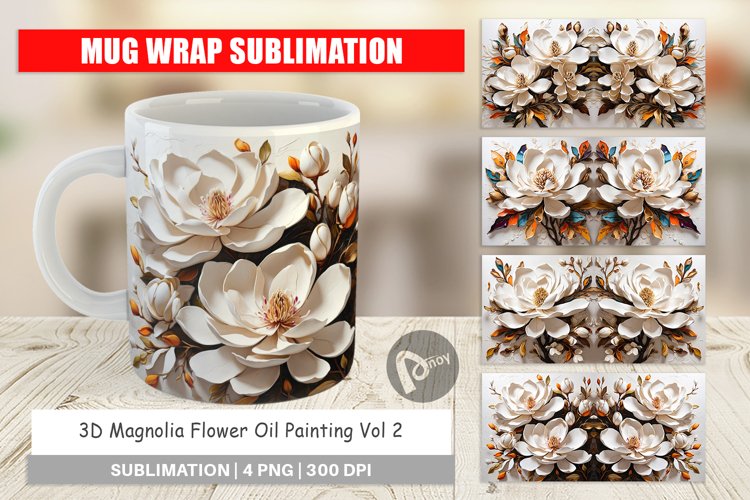 Mug Wrap Design 3D Magnolia Flower