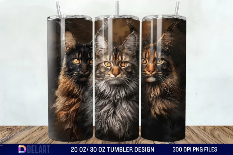 3D Maine Coon Cat Tumbler Wrap