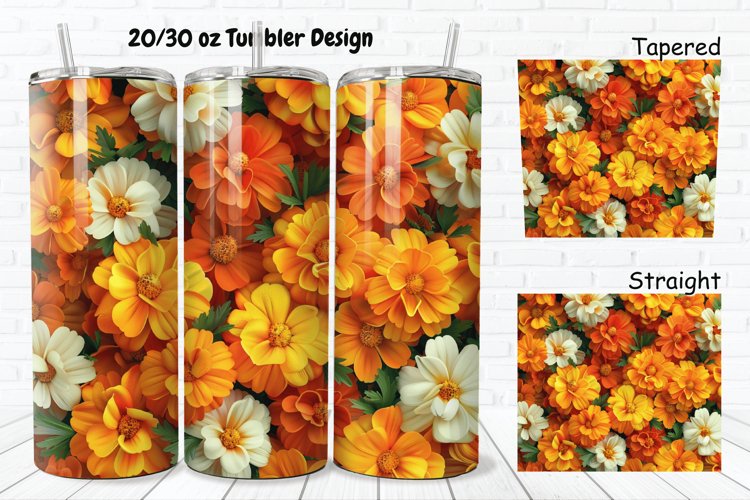 3D Marigold Spring Flower 20/30oz Skinny Tumbler