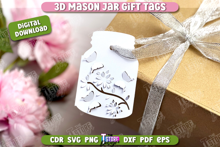 3D Mason Jar Gift Tags | Paper Jar Gift Tags | Holiday Tag