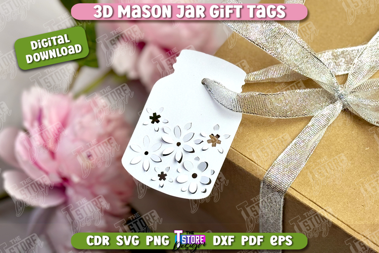 3D Mason Jar Gift Tags | Paper Jar Gift Tags | Holiday Tag