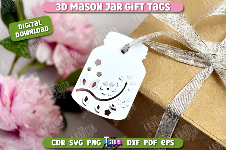 3D Mason Jar Gift Tags | Paper Jar Gift Tags | Holiday Tag