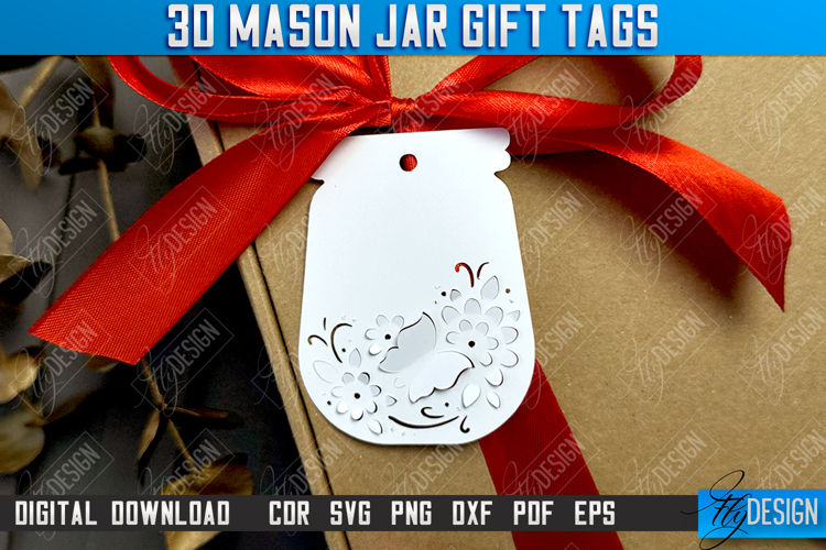 3D Mason Jar Gift Tags | Paper Jar Gift Tags | Holiday | CNC