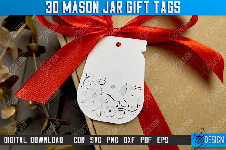 3D Mason Jar Gift Tags | Paper Jar Gift Tags | Holiday | CNC
