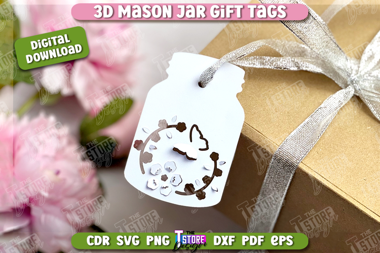 3D Mason Jar Gift Tags | Paper Jar Gift Tags | Holiday Tag