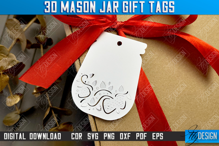 3D Mason Jar Gift Tags | Paper Jar Gift Tags | Holiday | CNC