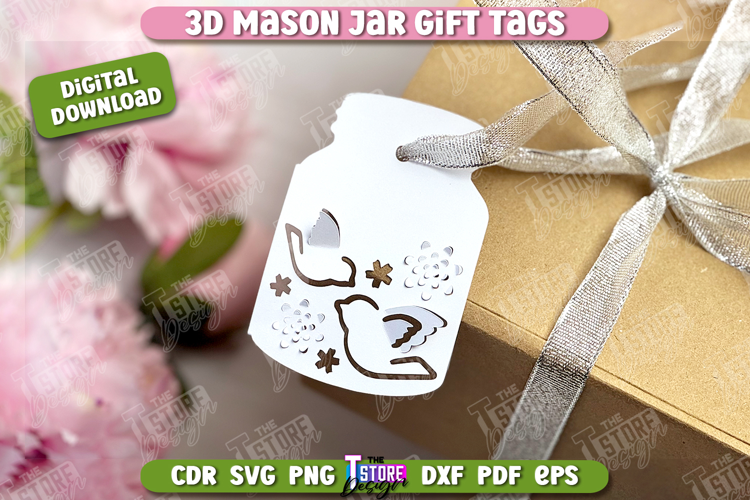 3D Mason Jar Gift Tags | Paper Jar Gift Tags | Holiday Tag