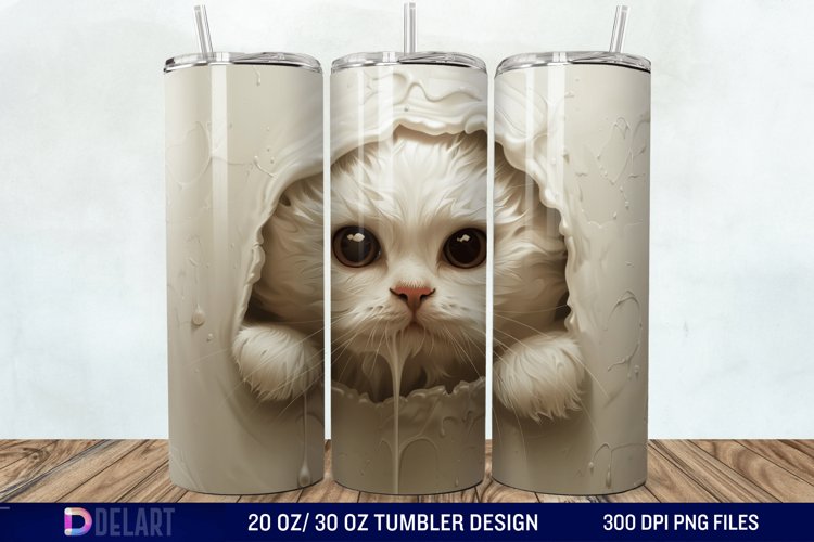 3D Melting Cat Tumbler wrap example image 1