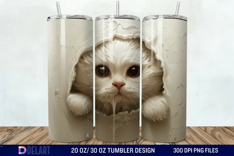 3D Melting Cat Tumbler wrap