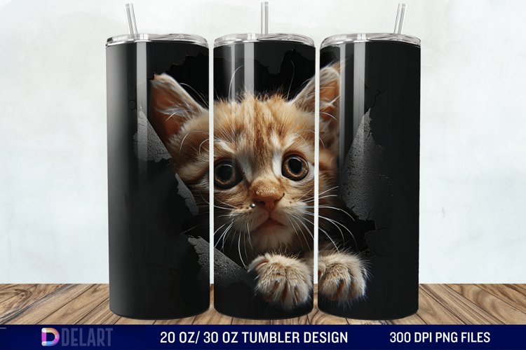 3D Melting Cat Tumbler wrap example image 1