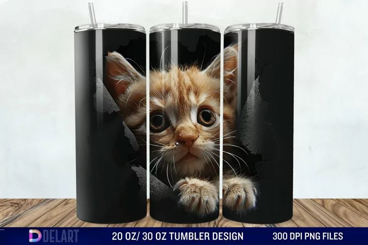 3D Melting Cat Tumbler wrap