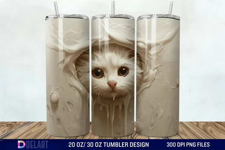 3D Melting Cat Tumbler wrap
