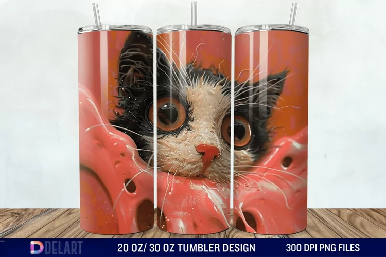 3D Melting Cat Tumbler wrap