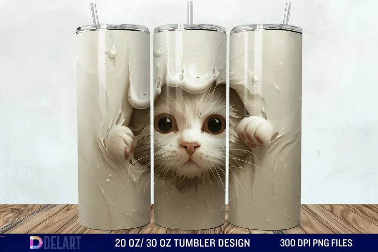 3D Melting Cat Tumbler wrap