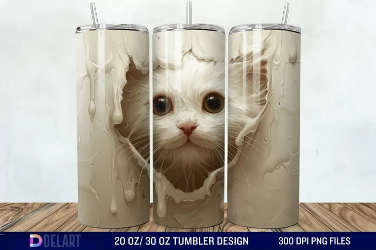 3D Melting Cat Tumbler wrap