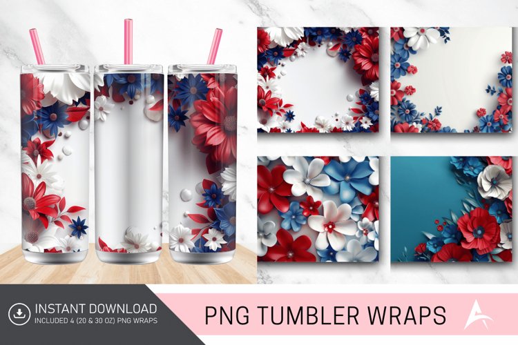 3D Memorial Day Floral Tumbler Wrap example image 1