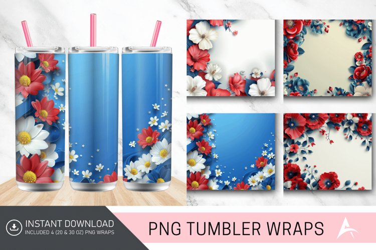 3D Memorial Day Floral Tumbler Wrap example image 1