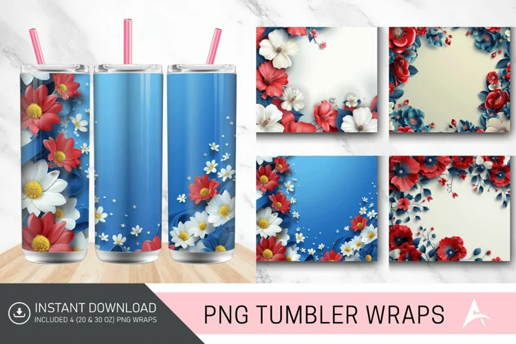 3D Memorial Day Floral Tumbler Wrap