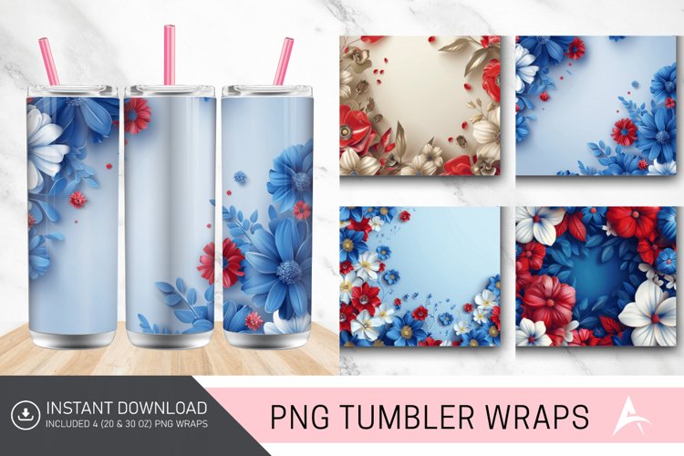 3D Memorial Day Floral Tumbler Wrap example image 1