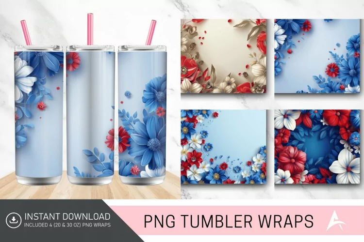 3D Memorial Day Floral Tumbler Wrap