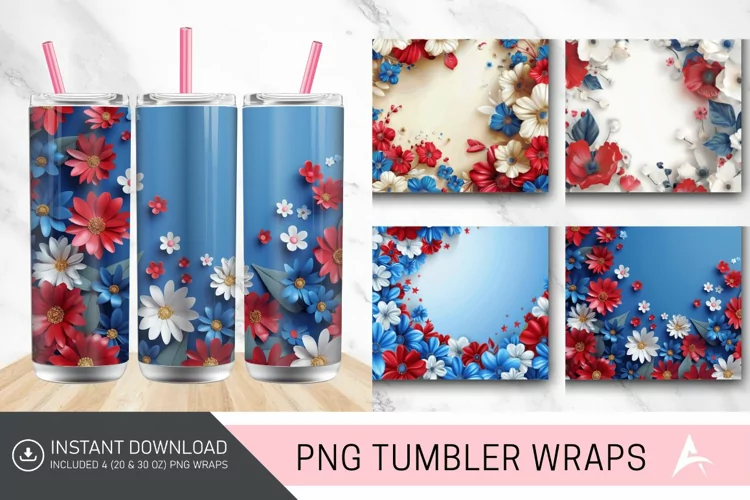 3D Memorial Day Floral Tumbler Wrap