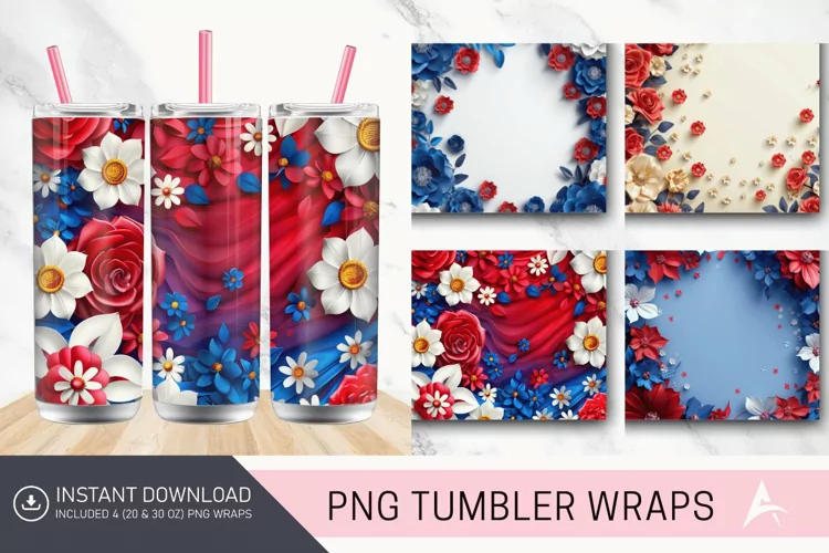 3D Memorial Day Floral Tumbler Wrap