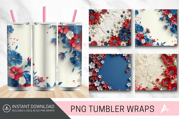 3D Memorial Day Floral Tumbler Wrap